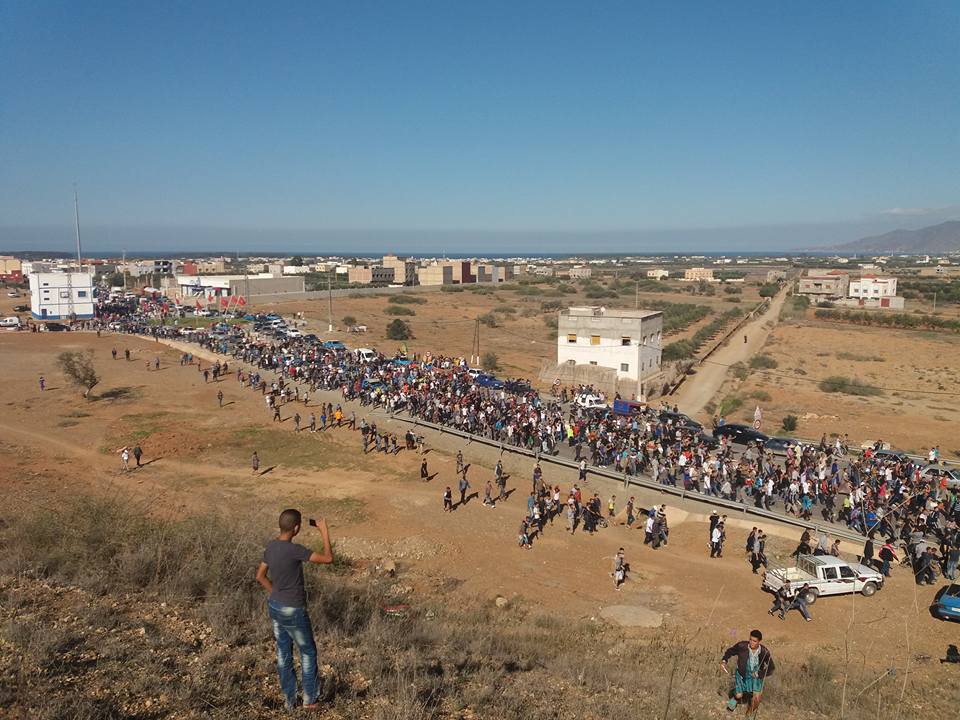 Funeral procession for Mouhcine Fikri, with thousands marching through Al Hoceima in protest.