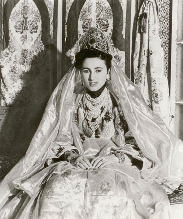 Lalla Zoubida Raissouni in her wedding dress, photographed in early 20th-century northern Morocco.